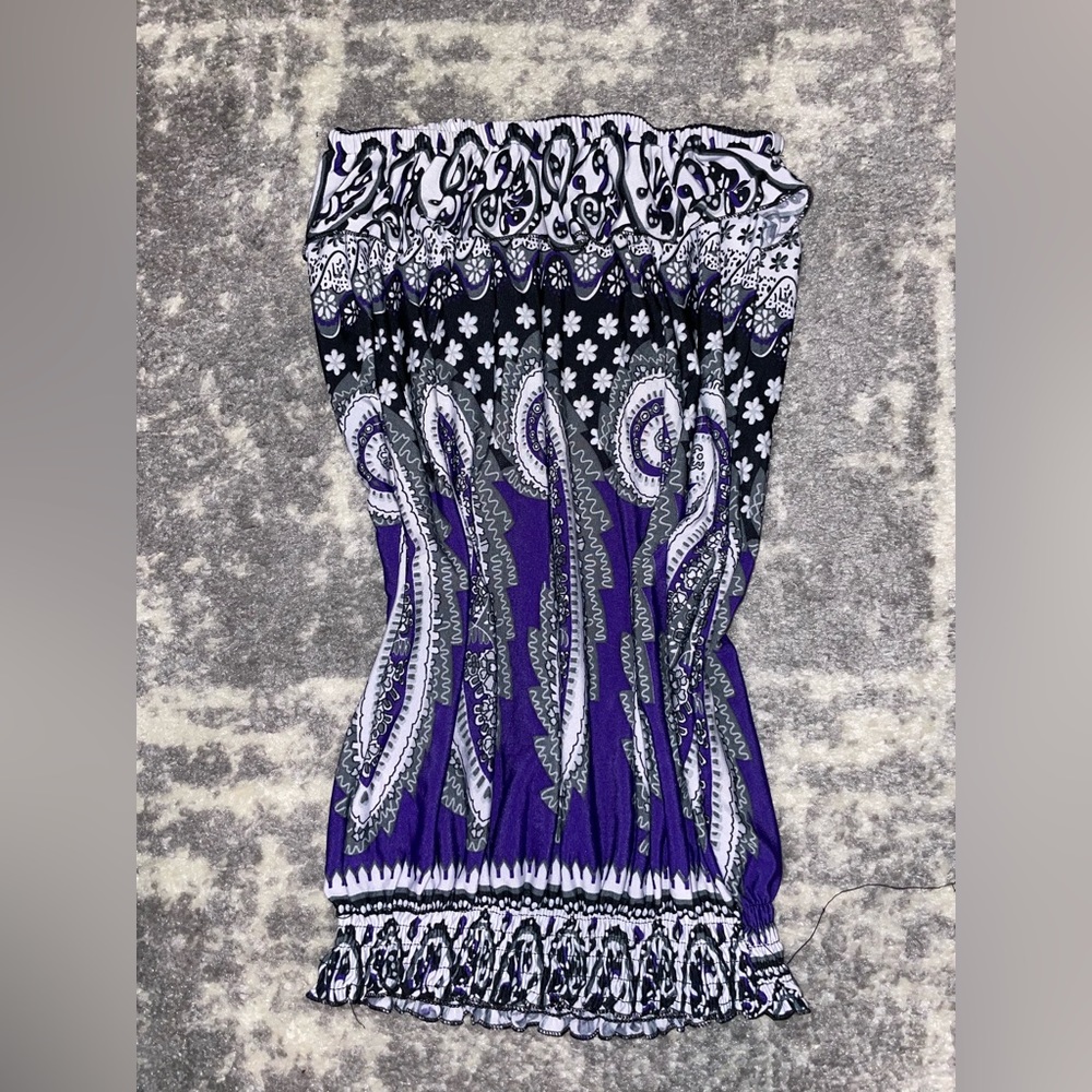 VENUS Patterned Purple Strapless Blouse